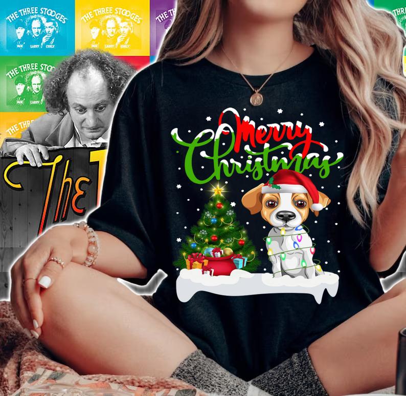 Xmas Lighting Santa Jack Russell Terrier Dog Christmas t-shirt woman shirt