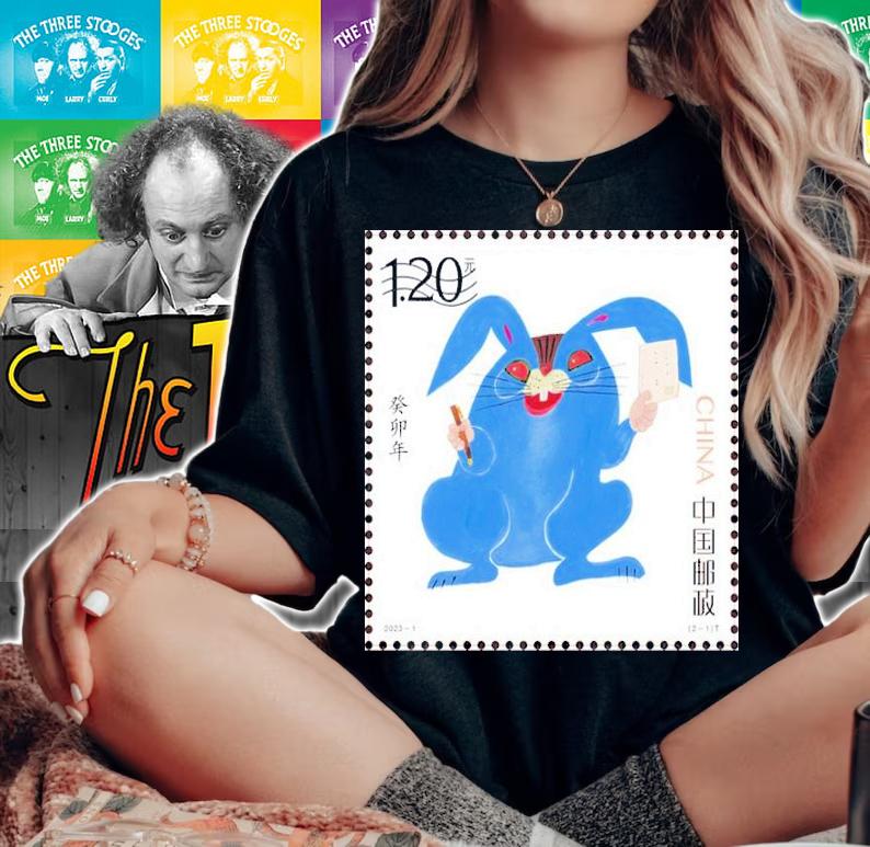 Chinese Blue Rabbit Zodiac Stamps Shirt t-shirt woman shirt