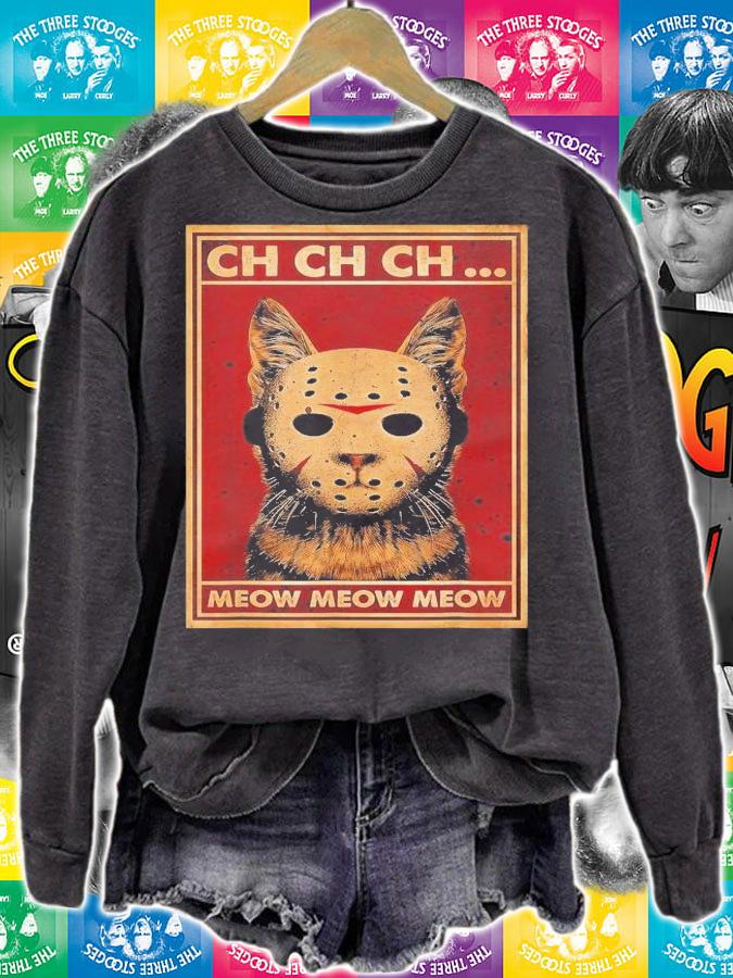 Ch Ch Ch Meow Meow Scary Halloween Cat Horror Slasher Movie T-Shirt t-shirt