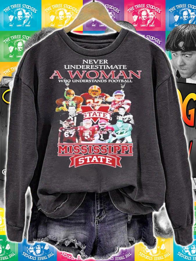Never underestimate a woman who understands football Mississippi State shirt t-shirt sweatshirt