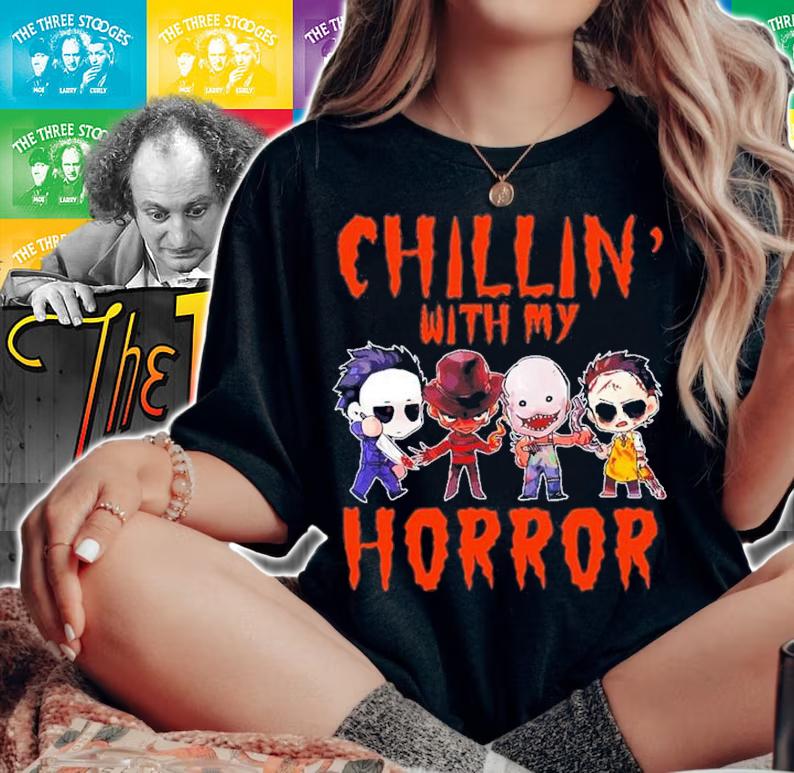Chillin' With My Horror Michael Myers Ghostface Freddy Krueger Chucky T-Shirt t-shirt woman shirt