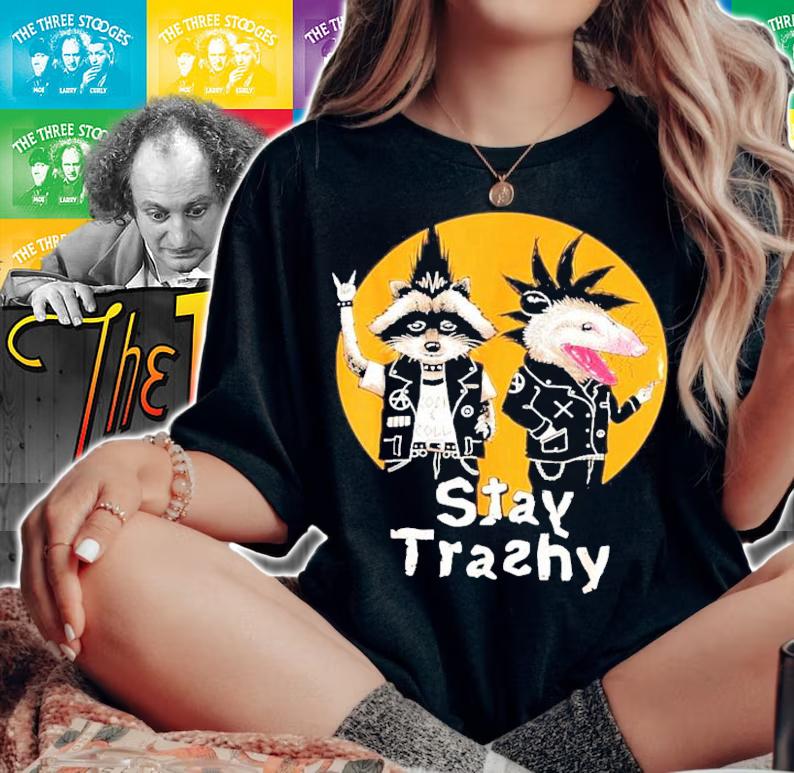 Stay Trashy Opossum Raccoon Rock T-Shirt t-shirt woman shirt