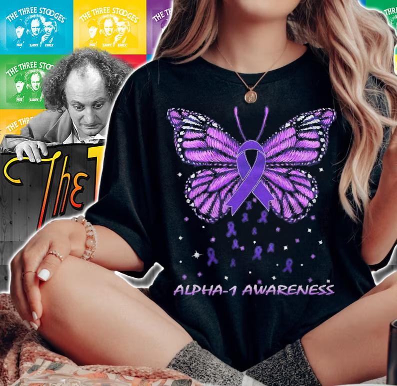 Alpha 1 Awareness Butterfly Purple Ribbon T-shirt t-shirt