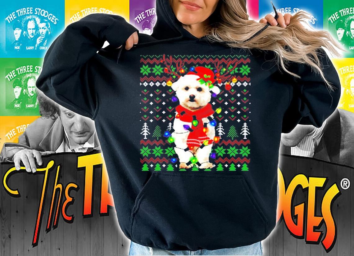 Bichon Frise Reindeer Santa Ugly Christmas Lights T-Shirt t-shirt hoodie