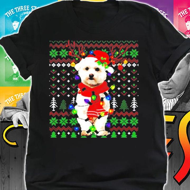 Bichon Frise Reindeer Santa Ugly Christmas Lights T-Shirt t-shirt shirt