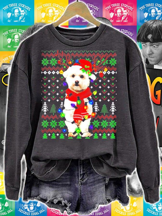 Bichon Frise Reindeer Santa Ugly Christmas Lights T-Shirt t-shirt sweatshirt