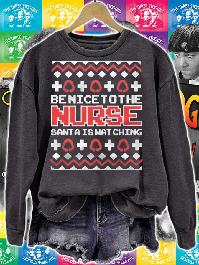 Womens Be Nice To The Nurse Santa Is Watching Funny Christmas Nurse Shirt t-shirt