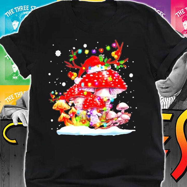 Mushroom Reindeer Santa Hat Xmas Lights Gift Mushroom Hunting T-Shirt t-shirt shirt