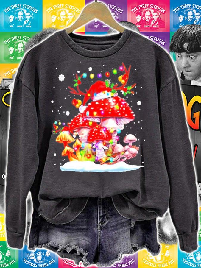 Mushroom Reindeer Santa Hat Xmas Lights Gift Mushroom Hunting T-Shirt t-shirt sweatshirt
