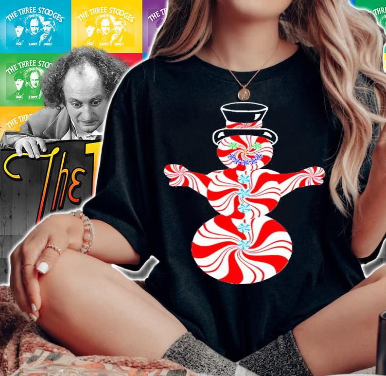 Red and White Striped Peppermint Christmas Snowman shirt t-shirt woman shirt