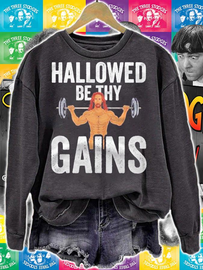 Hallowed Be Thy Gains Funny Muscle Work Out Jesus Gym shirt t-shirt