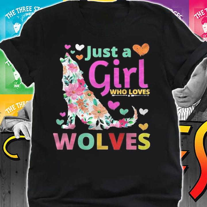 Just A Girl Who Loves Wolves Floral Howling Watercolor Wolf Shirt t-shirt