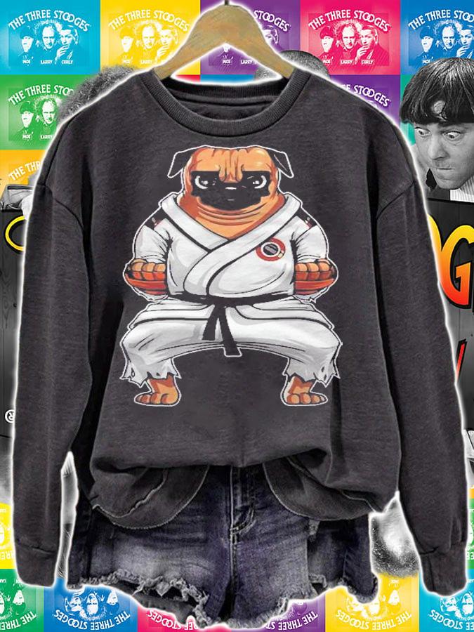 Karate Martial Arts Taekwondo Cute Pug Dog Fighter White Shirt t-shirt sweatshirt