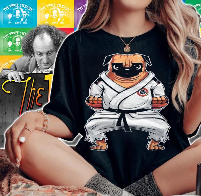 Karate Martial Arts Taekwondo Cute Pug Dog Fighter White Shirt t-shirt woman shirt