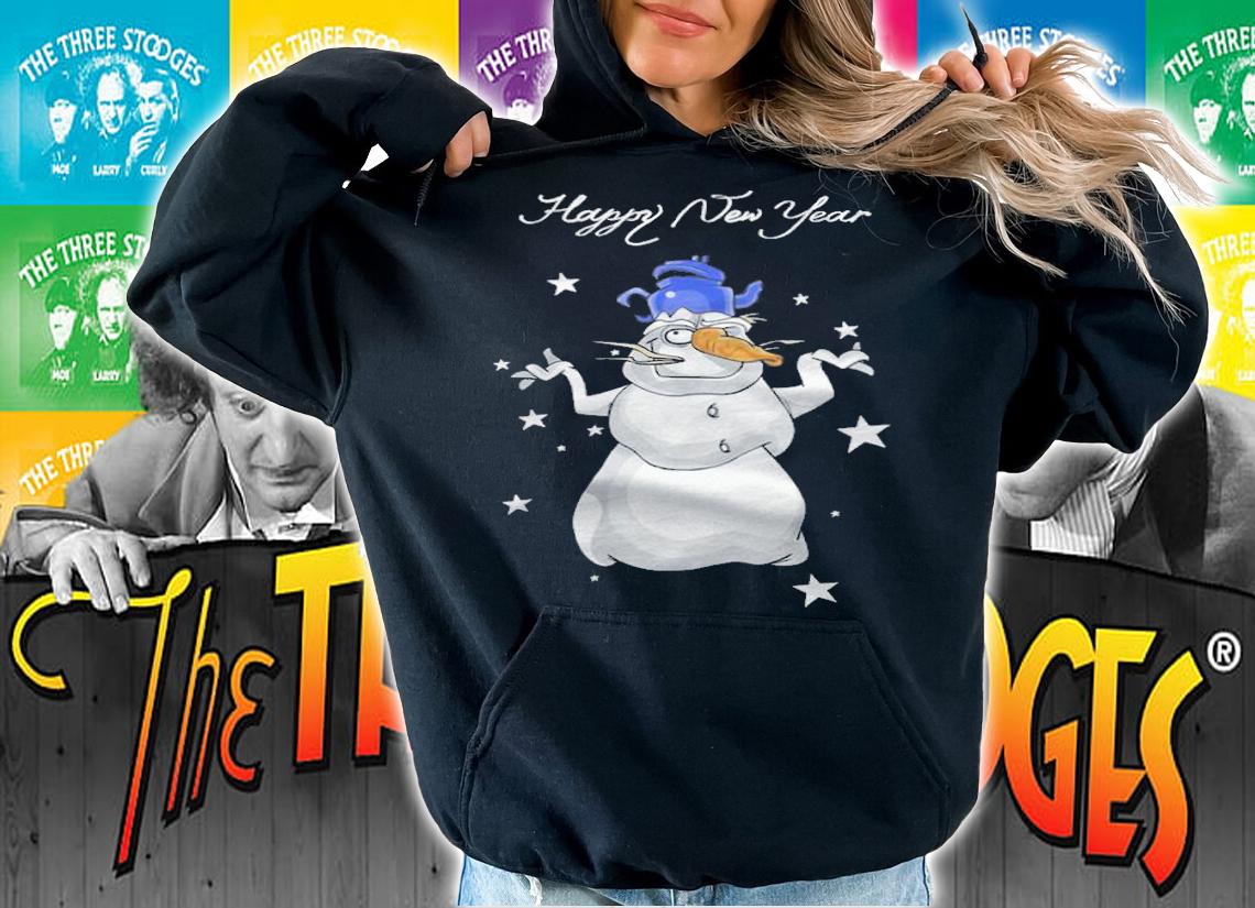 Cartoon funny snowman with teapot hat happy new year T-shirt hoodie