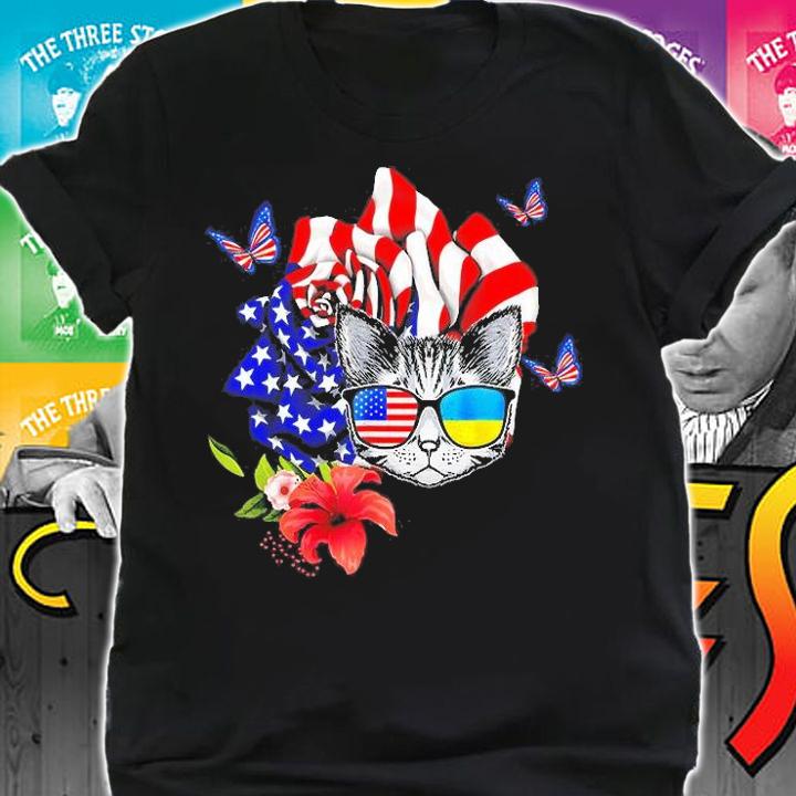Cat Proud And Rose American Flag 4th Of July T-Shirt shirt