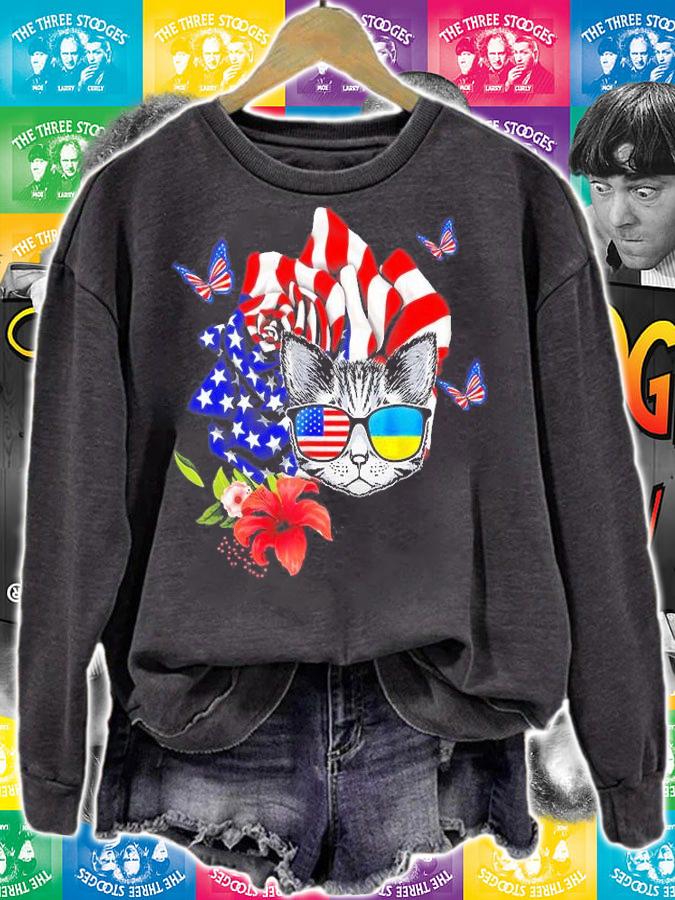 Cat Proud And Rose American Flag 4th Of July T-Shirt sweatshirt