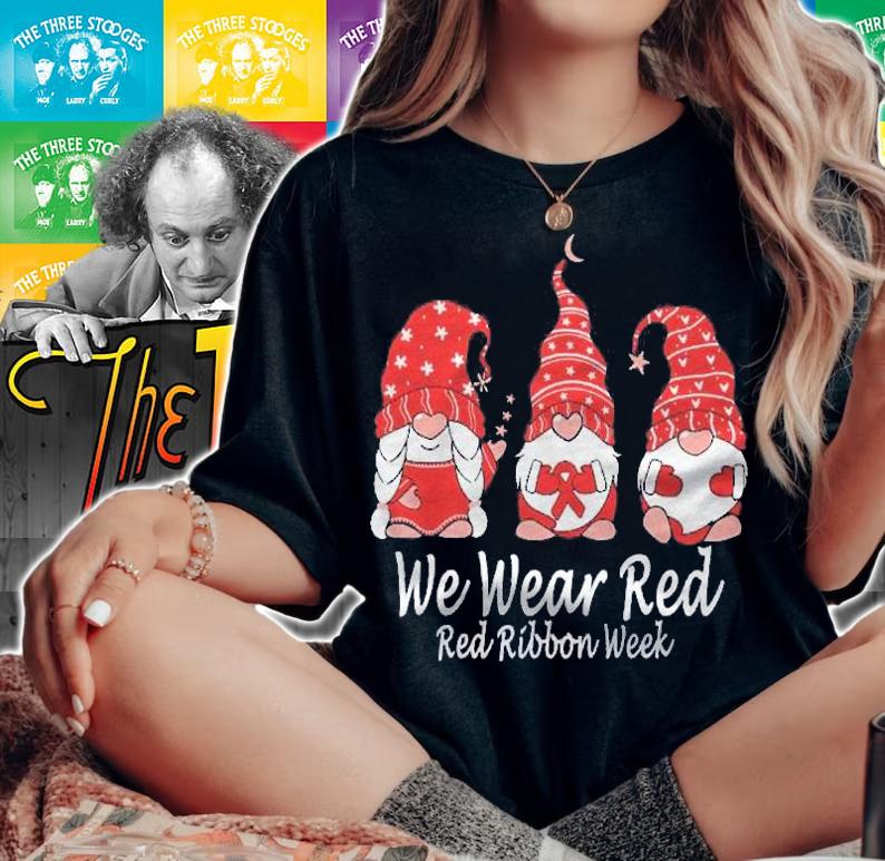 Gnomes Holding Red Ribbon For Red Ribbon Week Awareness Shirt