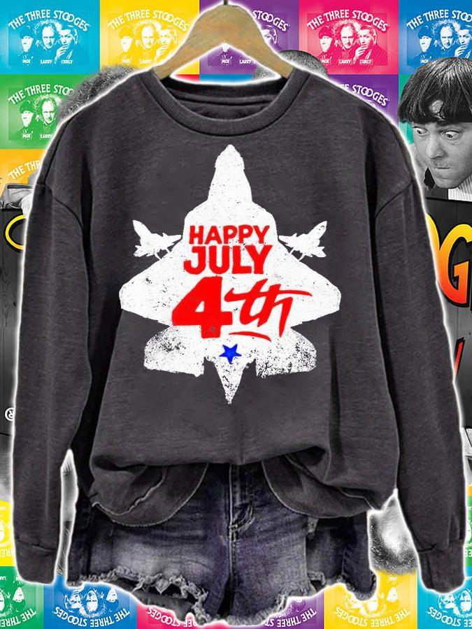 Happy July 4th American Flag Patriotic Vintage Jet Fighter T-Shirt