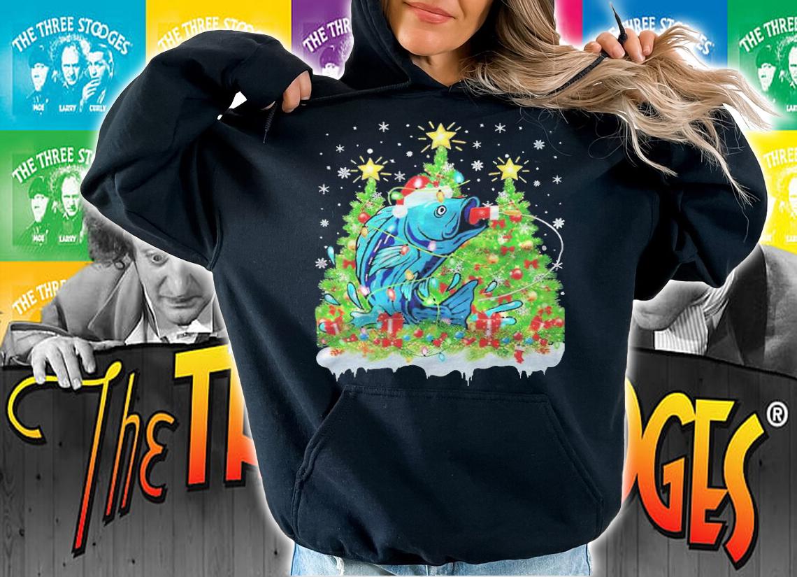 Fishing lighting Xmas tree Christmas T-shirt hoodie