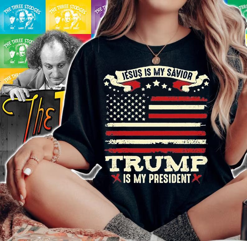 Jesus Is My Savior Trump Is My President USA Flag Vintage T-Shirt woman shirt