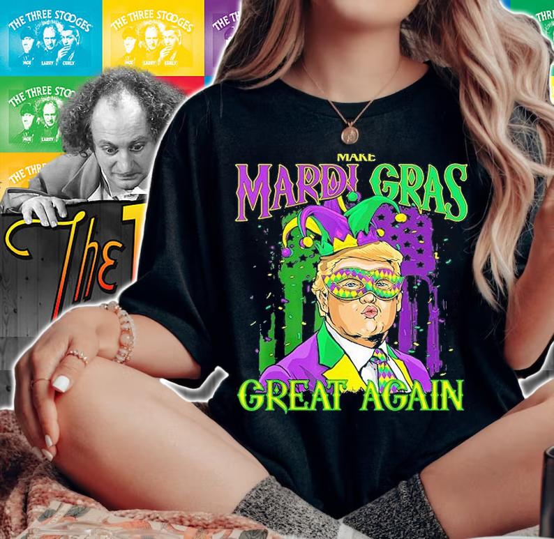 Make Mardi Gras Great Again American Flag Trump Funny T-Shirt woman shirt