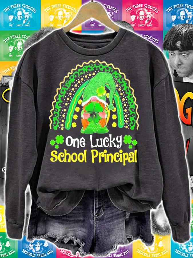 One Lucky School Principal St Patrick's Day Gnome Rainbow T-Shirt sweatshirt