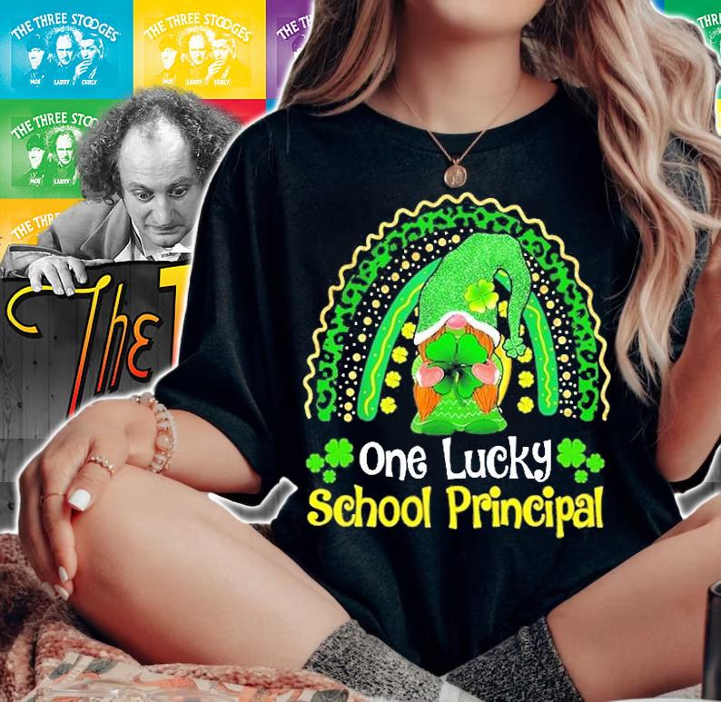 One Lucky School Principal St Patrick's Day Gnome Rainbow T-Shirt woman shirt