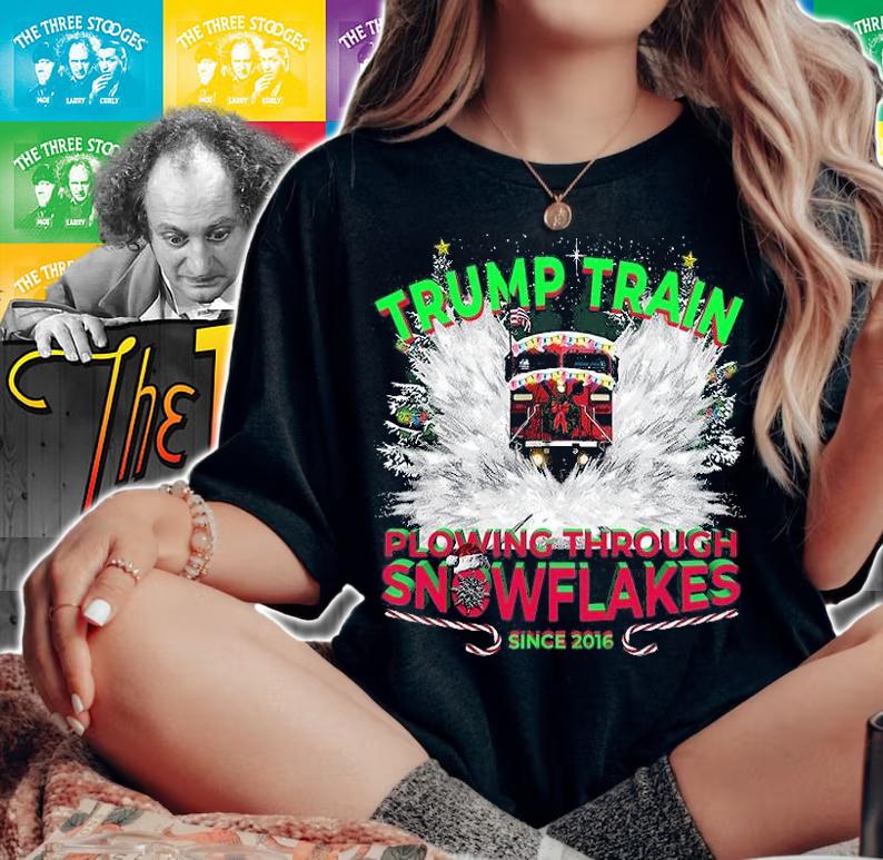 Plowing Through Snowflakes This Christmas & Don A MAGA Trump Train 2024 T-Shirt woman shirt