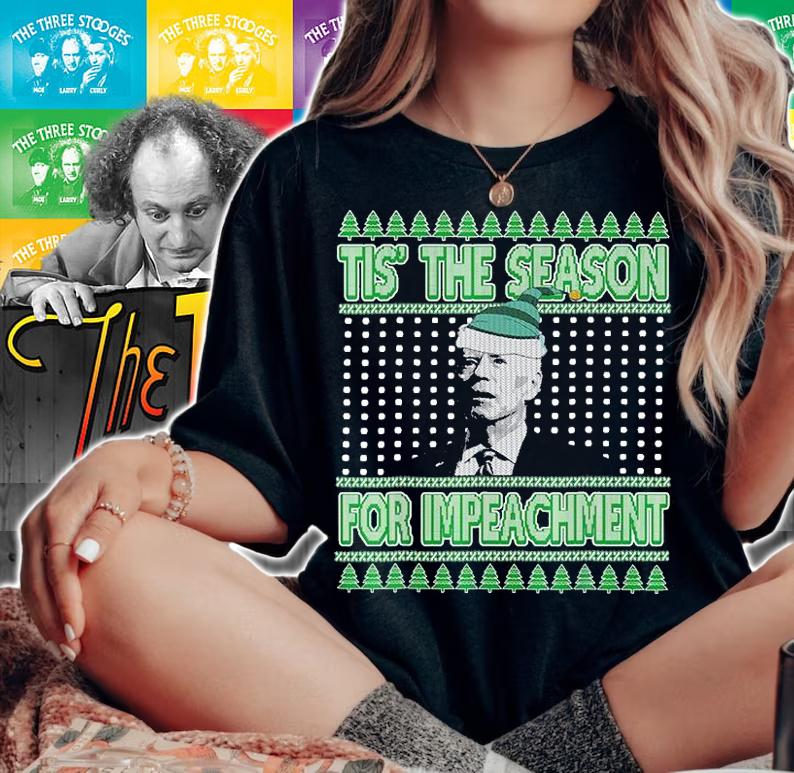Tis' The Season For Impeachment Santa Biden Impeachment Republican Ugly Christmas T-Shirt woman shirt