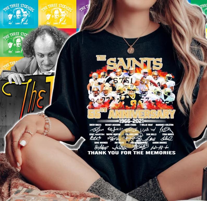 New Orleans Saints 55th anniversary 1966-2021 signature thank you for the memories shirt woman shirt