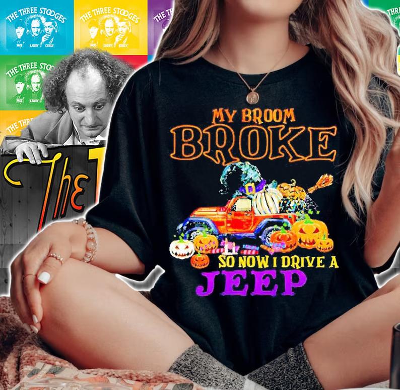 My broom broke so now I drive a Jeep Halloween Witch funny T-shirt