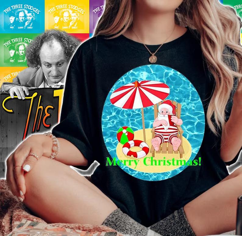 Xmas Beach Santa Claus Merry Christmas T-shirt woman shirt