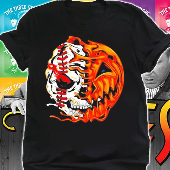 Baseball Player Halloween Pumpkin Skeleton Skull Shirt