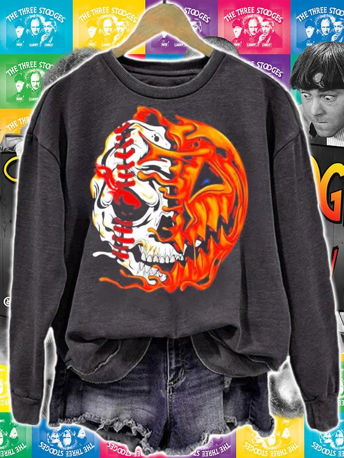 Baseball Player Halloween Pumpkin Skeleton Skull Shirt