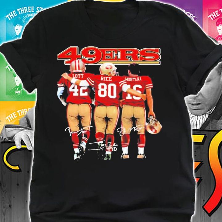 San Francisco 49ERS Lott Rice and Montana signatures shirt shirt