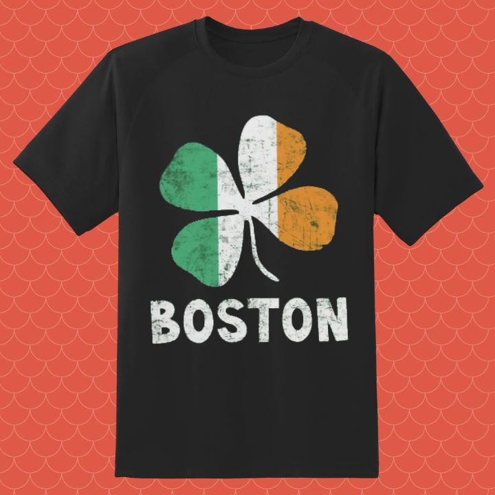 Boston Ireland Irish Flag St. Patricks Day Four Leaf Clover T-Shirt