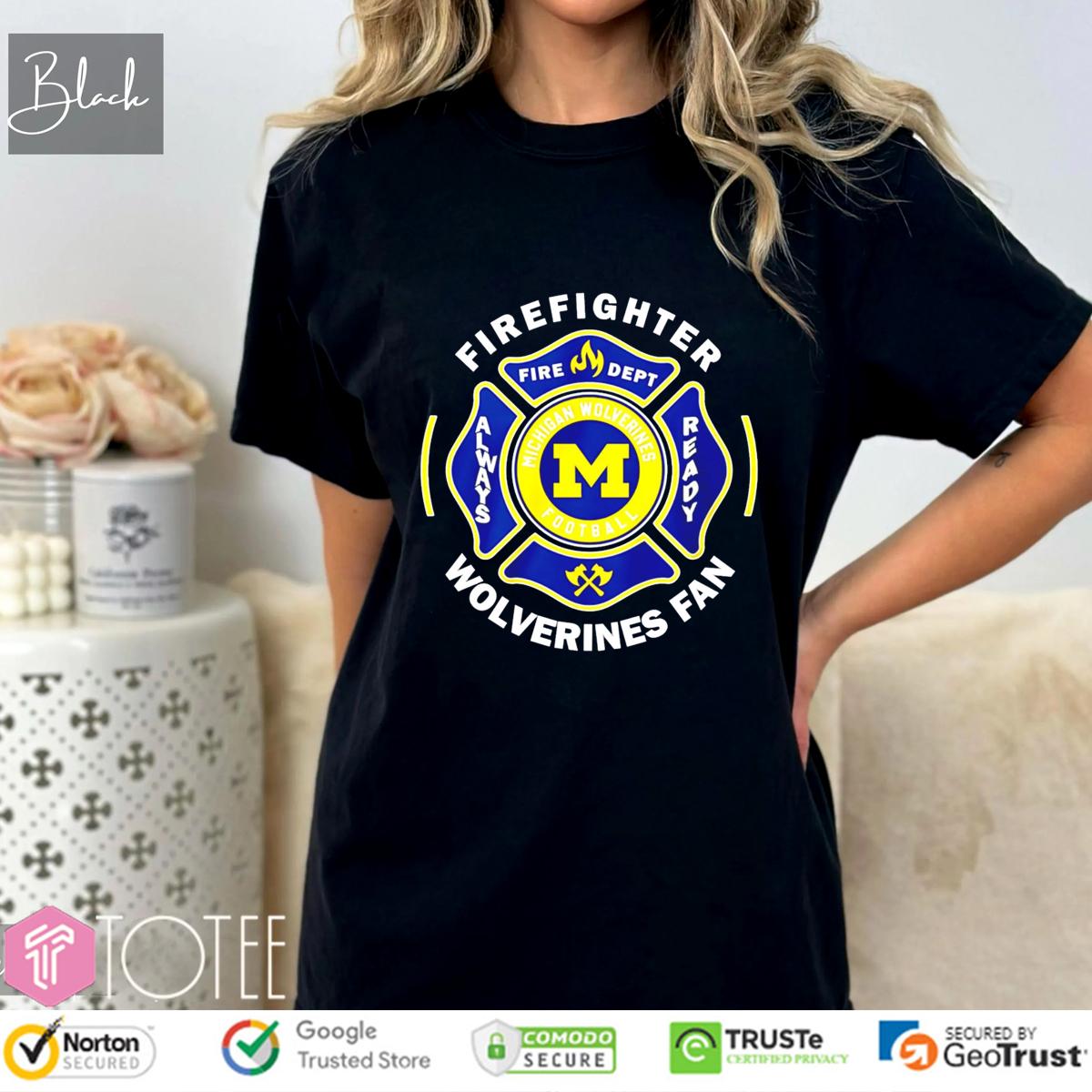 Fire Dept Michigan Wolverines Logo Football Firefighter T-Shirt