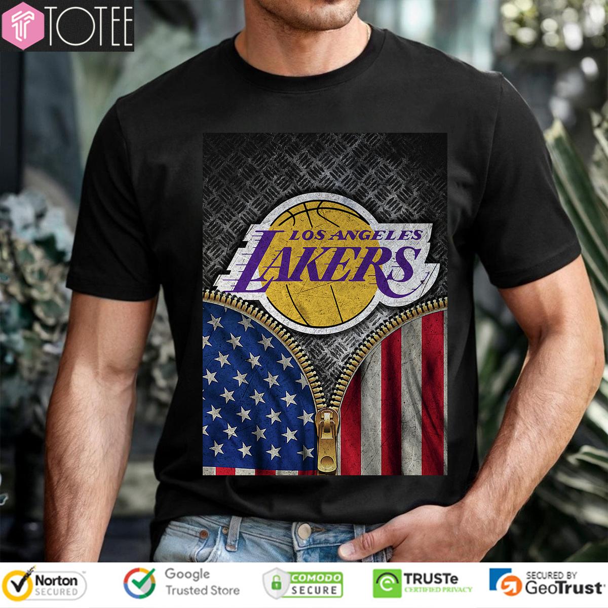 Los Angeles Lakers Logo X American Flag Basketball Zip T-Shirt